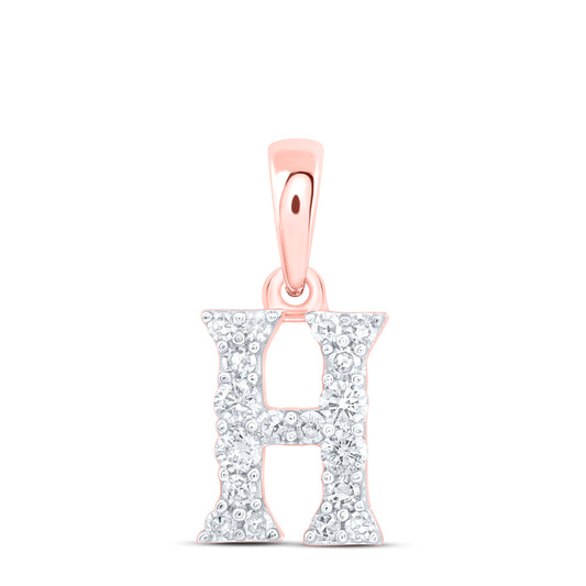 0.15 Ctw Natural Diamond Tiny Block Initial Letter H Pendant in 10k Rose Gold