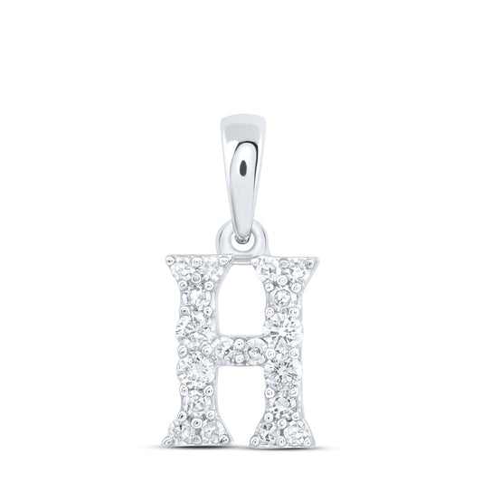 0.15 Ctw Natural Diamond Tiny Block Initial Letter H Pendant in 10k White Gold