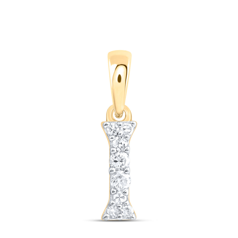 0.07 Ctw Natural Diamond Tiny Block Initial Letter I Pendant in 10k Yellow Gold