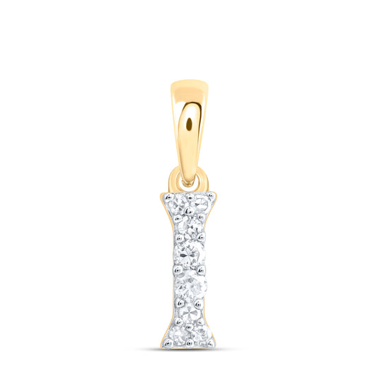 0.07 Ctw Natural Diamond Tiny Block Initial Letter I Pendant in 10k Yellow Gold