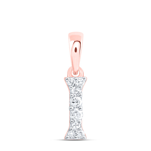 0.07 Ctw Natural Diamond Tiny Block Initial Letter I Pendant in 10k Rose Gold
