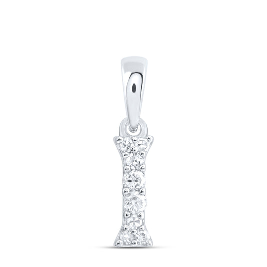 0.07 Ctw Natural Diamond Tiny Block Initial Letter I Pendant in 10k White Gold