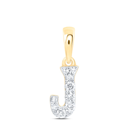 0.09 Ctw Natural Diamond Tiny Block Initial Letter J Pendant in 10k Yellow Gold