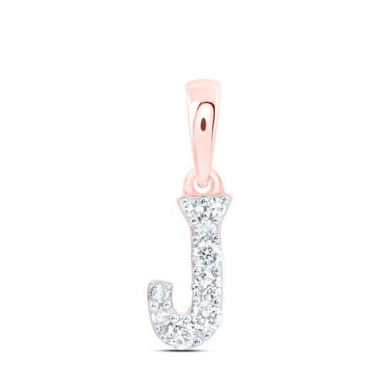 0.1 Ctw Natural Diamond Tiny Block Initial Letter J Pendant in 10k Rose Gold