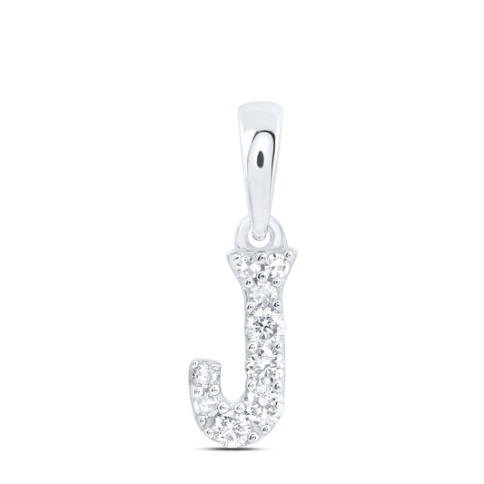 0.1 Ctw Natural Diamond Tiny Block Initial Letter J Pendant in 10k White Gold
