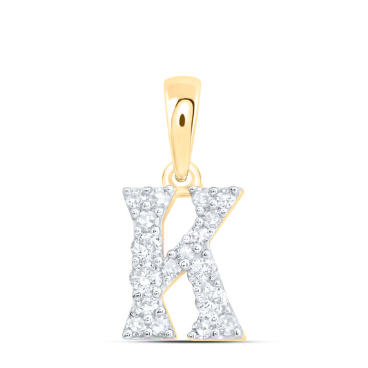 0.15 Ctw Natural Diamond Tiny Block Initial Letter K Pendant in 10k Yellow Gold