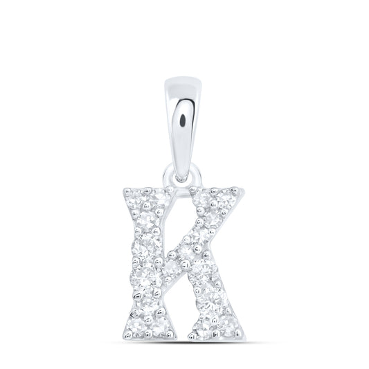 0.15 Ctw Natural Diamond Tiny Block Initial Letter K Pendant in 10k White Gold