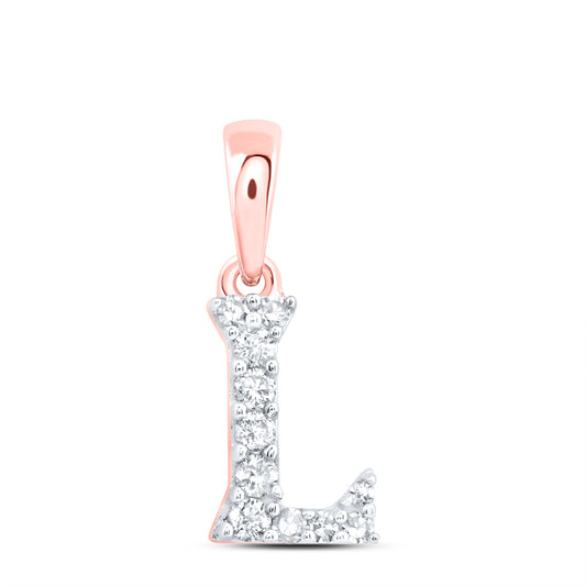 0.08 Ctw Natural Diamond Tiny Block Initial Letter L Pendant in 10k Rose Gold