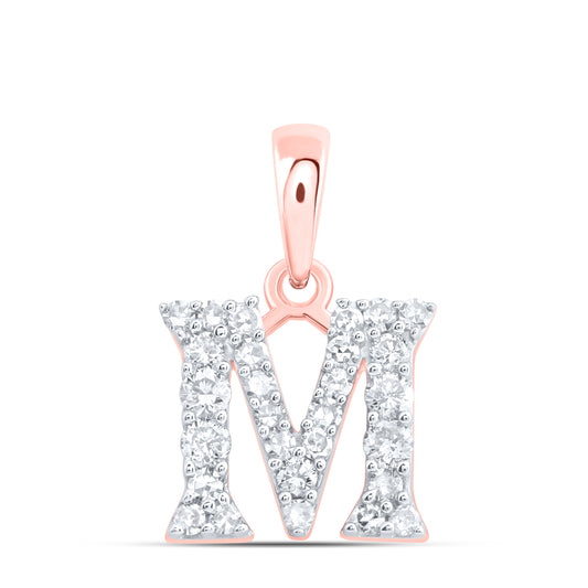 0.21 Ctw Natural Diamond Tiny Block Initial Letter M Pendant in 10k Rose Gold
