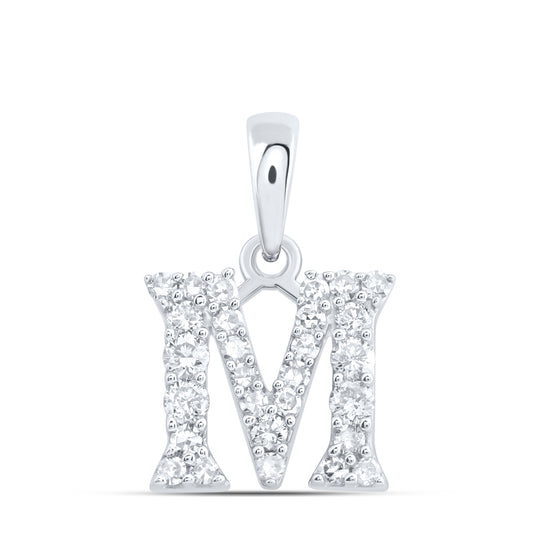 0.21 Ctw Natural Diamond Tiny Block Initial Letter M Pendant in 10k White Gold
