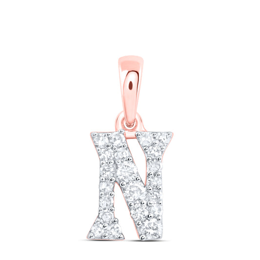 0.15 Ctw Natural Diamond Tiny Block Initial Letter M Pendant in 10k Rose Gold