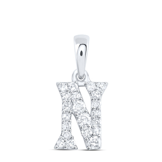 0.16 Ctw Natural Diamond Tiny Block Initial Letter N Pendant in 10k White Gold