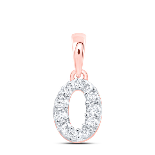0.16 Ctw Natural Diamond Tiny Block Initial Letter O Pendant in 10k Rose Gold