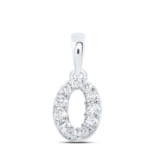 0.16 Ctw Natural Diamond Tiny Block Initial Letter O Pendant in 10k White Gold