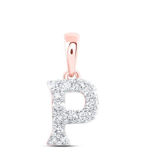 0.17 Ctw Natural Diamond Tiny Block Initial Letter P Pendant in 10k Rose Gold