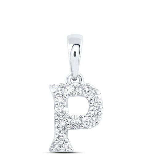 0.16 Ctw Natural Diamond Tiny Block Initial Letter P Pendant in 10k White Gold