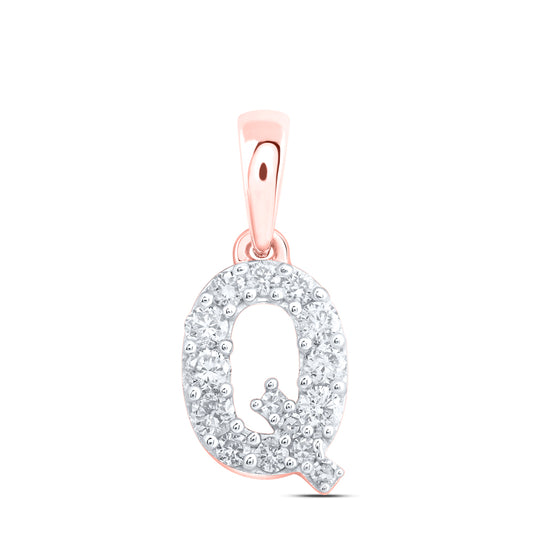 0.17 Ctw Natural Diamond Tiny Block Initial Letter Q Pendant in 10k Rose Gold