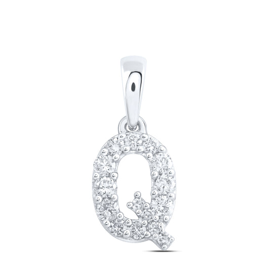 0.17 Ctw Natural Diamond Tiny Block Initial Letter Q Pendant in 10k White Gold