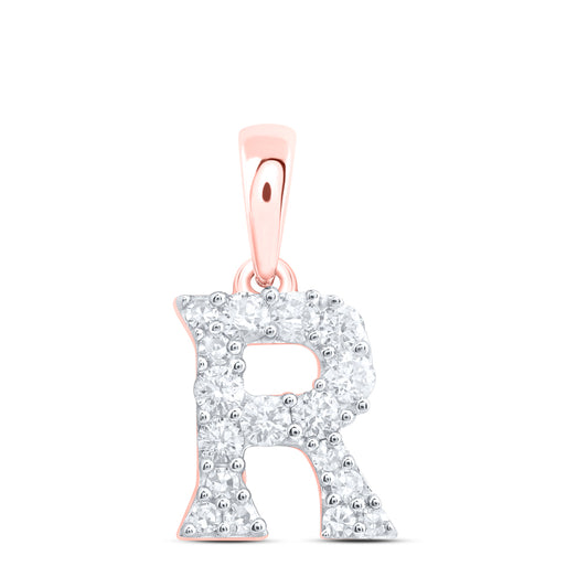 0.18 Ctw Natural Diamond Tiny Block Initial Letter R Pendant in 10k Rose Gold
