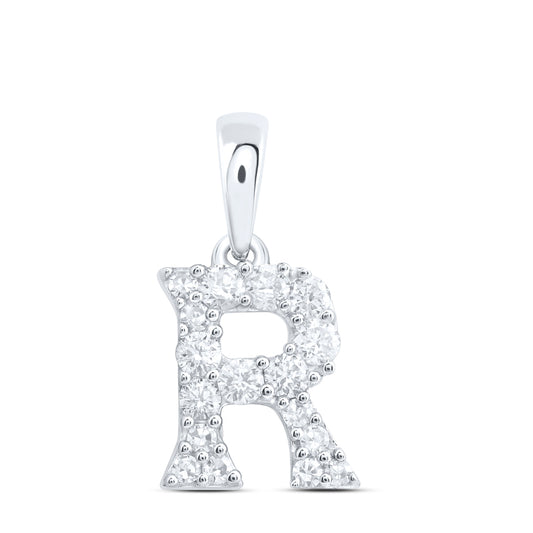 0.19 Ctw Natural Diamond Tiny Block Initial Letter R Pendant in 10k White Gold