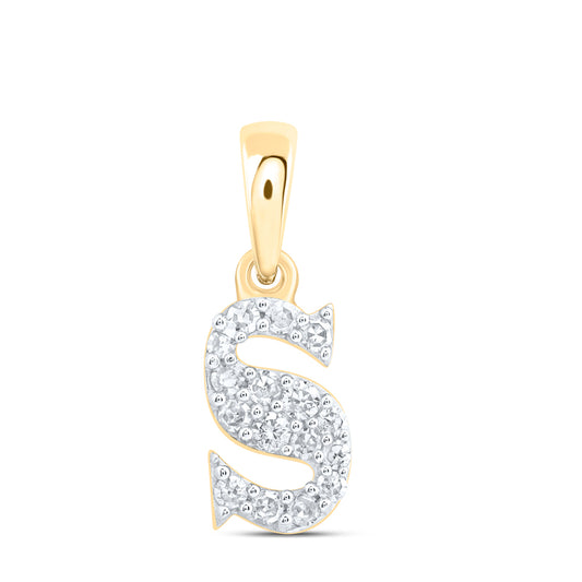 0.1 Ctw Natural Diamond Tiny Block Initial Letter S Pendant in 10k Yellow Gold