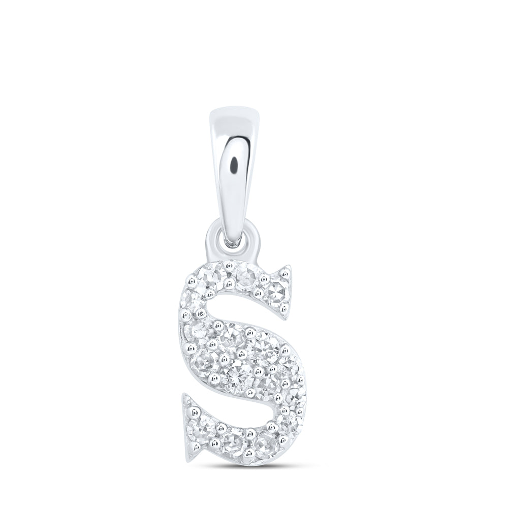 0.1 Ctw Natural Diamond Tiny Block Initial Letter S Pendant in 10k White Gold