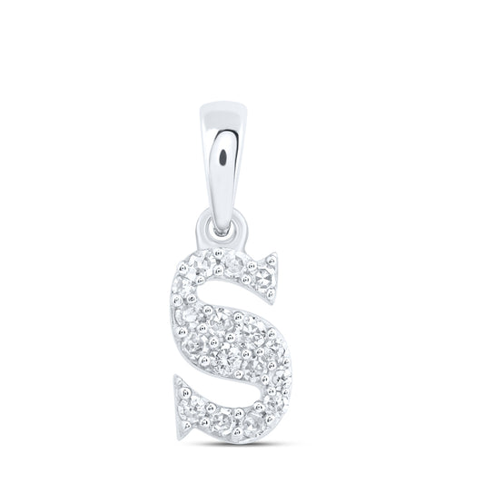 0.1 Ctw Natural Diamond Tiny Block Initial Letter S Pendant in 10k White Gold