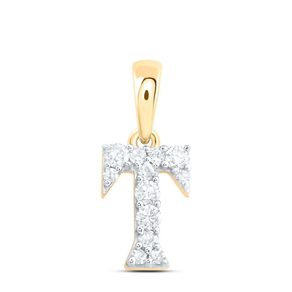 0.11 Ctw Natural Diamond Tiny Block Initial Letter T Pendant in 10k Yellow Gold
