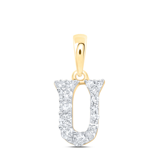 0.14 Ctw Natural Diamond Tiny Block Initial Letter U Pendant in 10k Yellow Gold