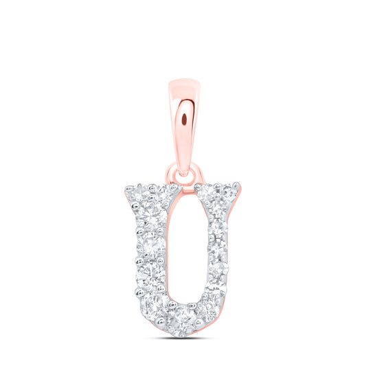0.14 Ctw Natural Diamond Tiny Block Initial Letter U Pendant in 10k Rose Gold