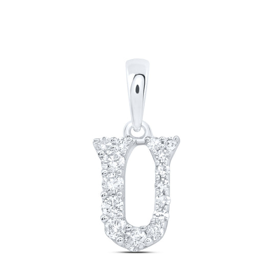0.14 Ctw Natural Diamond Tiny Block Initial Letter U Pendant in 10k White Gold