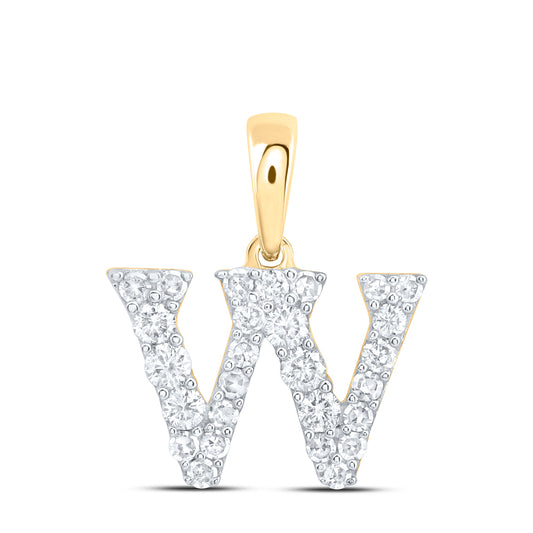 0.23 Ctw Natural Diamond Tiny Block Initial Letter W Pendant in 10k Yellow Gold