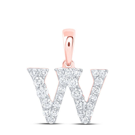 0.23 Ctw Natural Diamond Tiny Block Initial Letter W Pendant in 10k Rose Gold