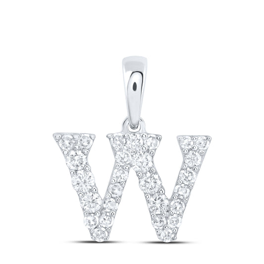 0.24 Ctw Natural Diamond Tiny Block Initial Letter W Pendant in 10k White Gold