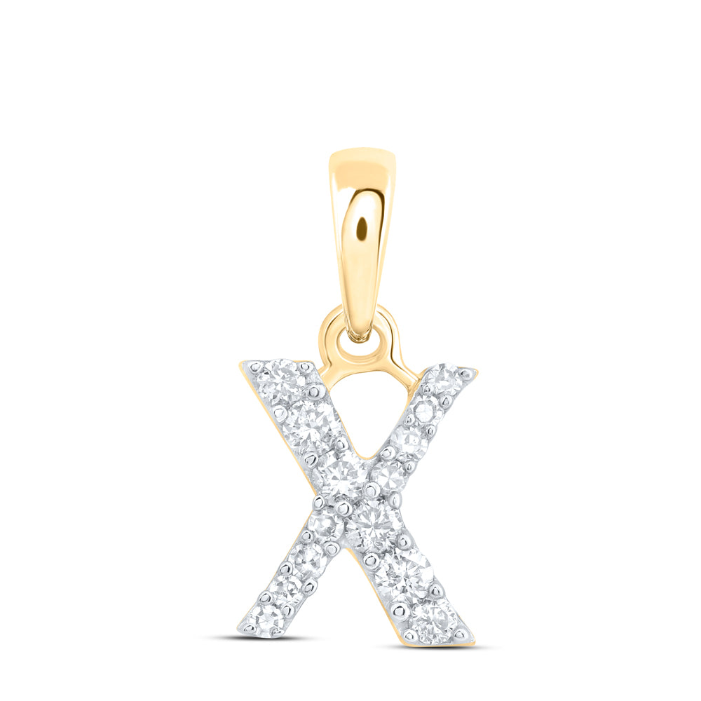 0.13 Ctw Natural Diamond Tiny Block Initial Letter X Pendant in 10k Yellow Gold