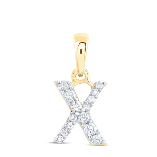 0.13 Ctw Natural Diamond Tiny Block Initial Letter X Pendant in 10k Yellow Gold