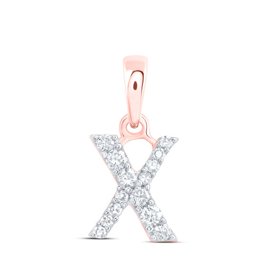 0.13 Ctw Natural Diamond Tiny Block Initial Letter X Pendant in 10k Rose Gold