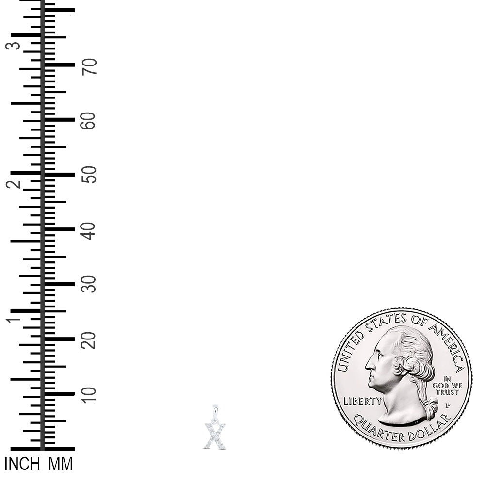 0.13 Ctw Natural Diamond Tiny Block Initial Letter X Pendant in 10k White Gold