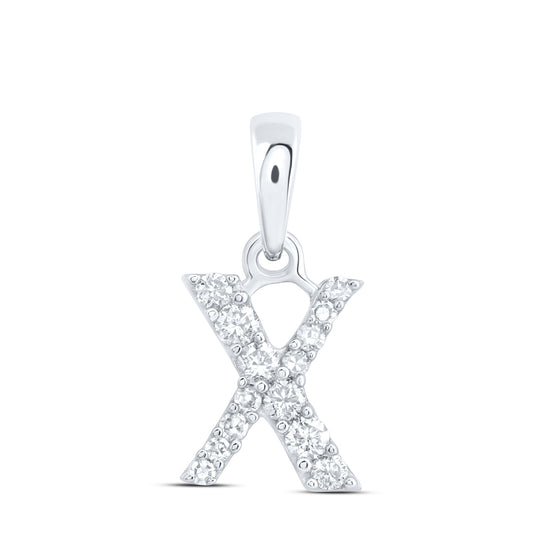 0.13 Ctw Natural Diamond Tiny Block Initial Letter X Pendant in 10k White Gold