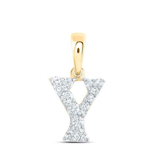 0.13 Ctw Natural Diamond Tiny Block Initial Letter Y Pendant in 10k Yellow Gold