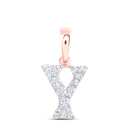 0.12 Ctw Natural Diamond Tiny Block Initial Letter Y Pendant in 10k Rose Gold
