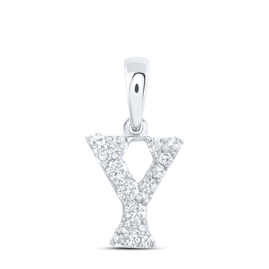 0.13 Ctw Natural Diamond Tiny Block Initial Letter Y Pendant in 10k White Gold