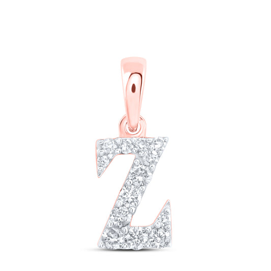 0.14 Ctw Natural Diamond Tiny Block Initial Letter Z Pendant in 10k Rose Gold