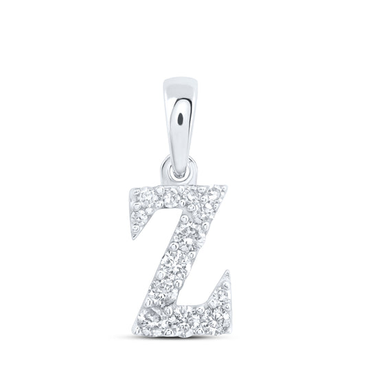 0.14 Ctw Natural Diamond Tiny Block Initial Letter Z Pendant in 10k White Gold