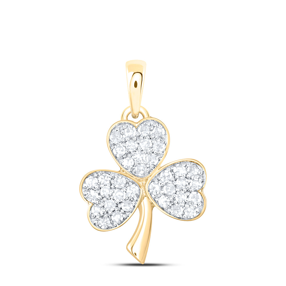 0.19 Ctw Natural Diamond Heart Flower Gift Pendant in 10k Yellow Gold