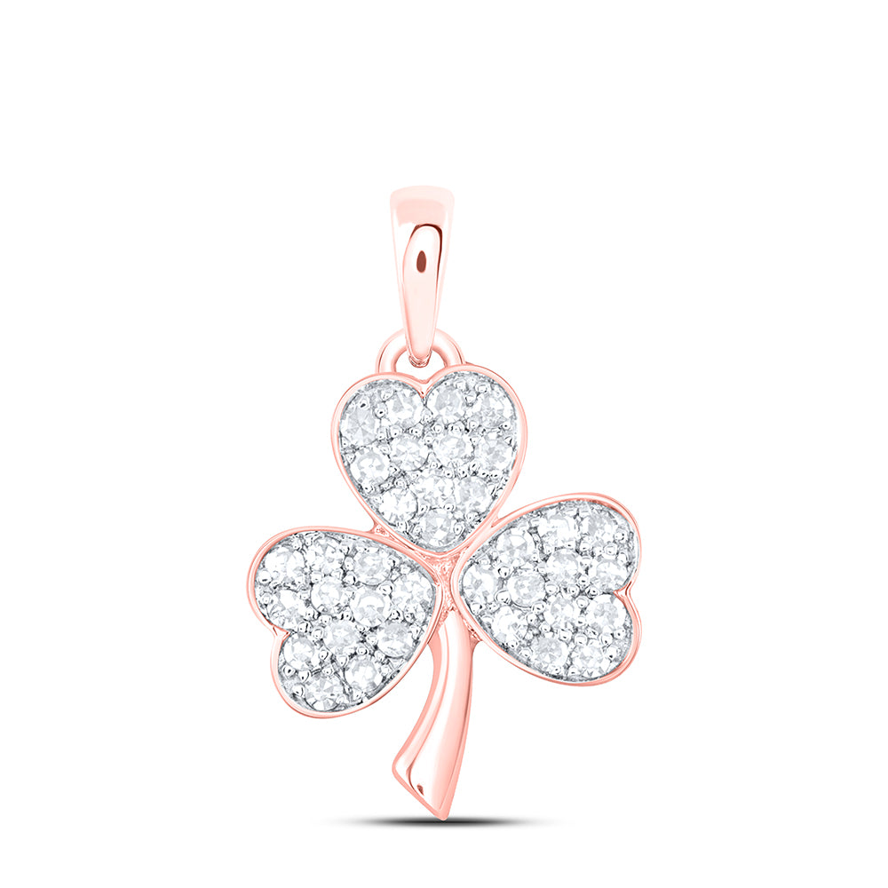 0.19 Ctw Natural Diamond Heart Flower Gift Pendant in 10k Rose Gold