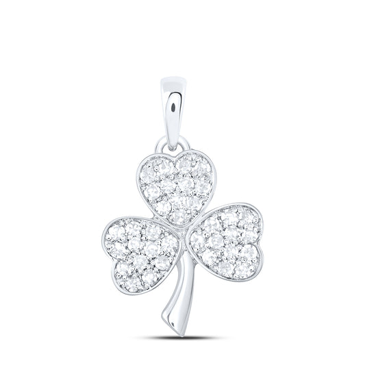 0.19 Ctw Natural Diamond Heart Flower Gift Pendant in 10k White Gold
