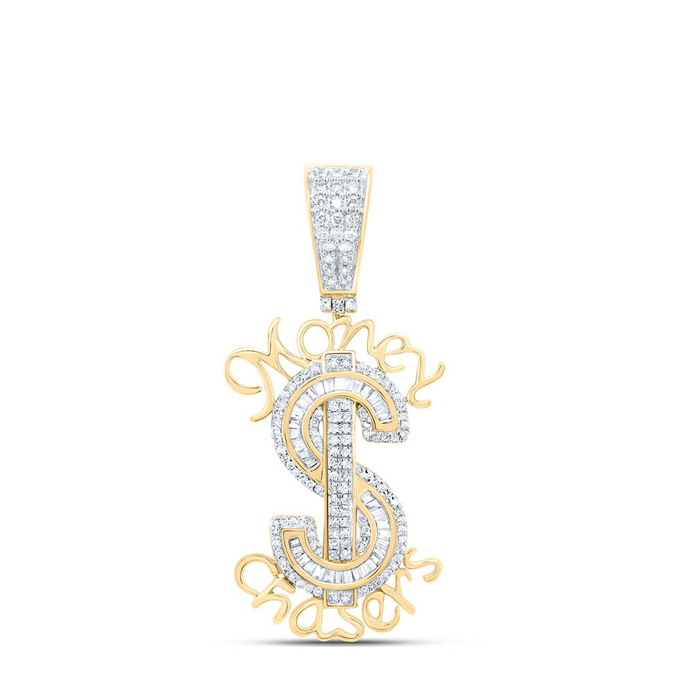 0.79 Ctw Natural Diamond Dollar Sign Money Chasers Pendant in 10k Yellow Gold