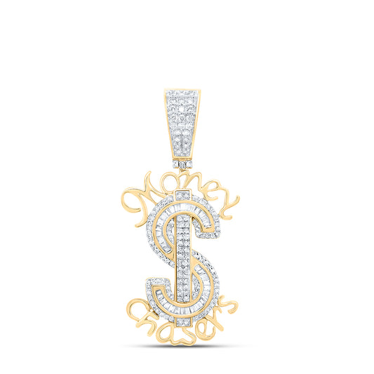 0.79 Ctw Natural Diamond Dollar Sign Money Chasers Pendant in 10k Yellow Gold