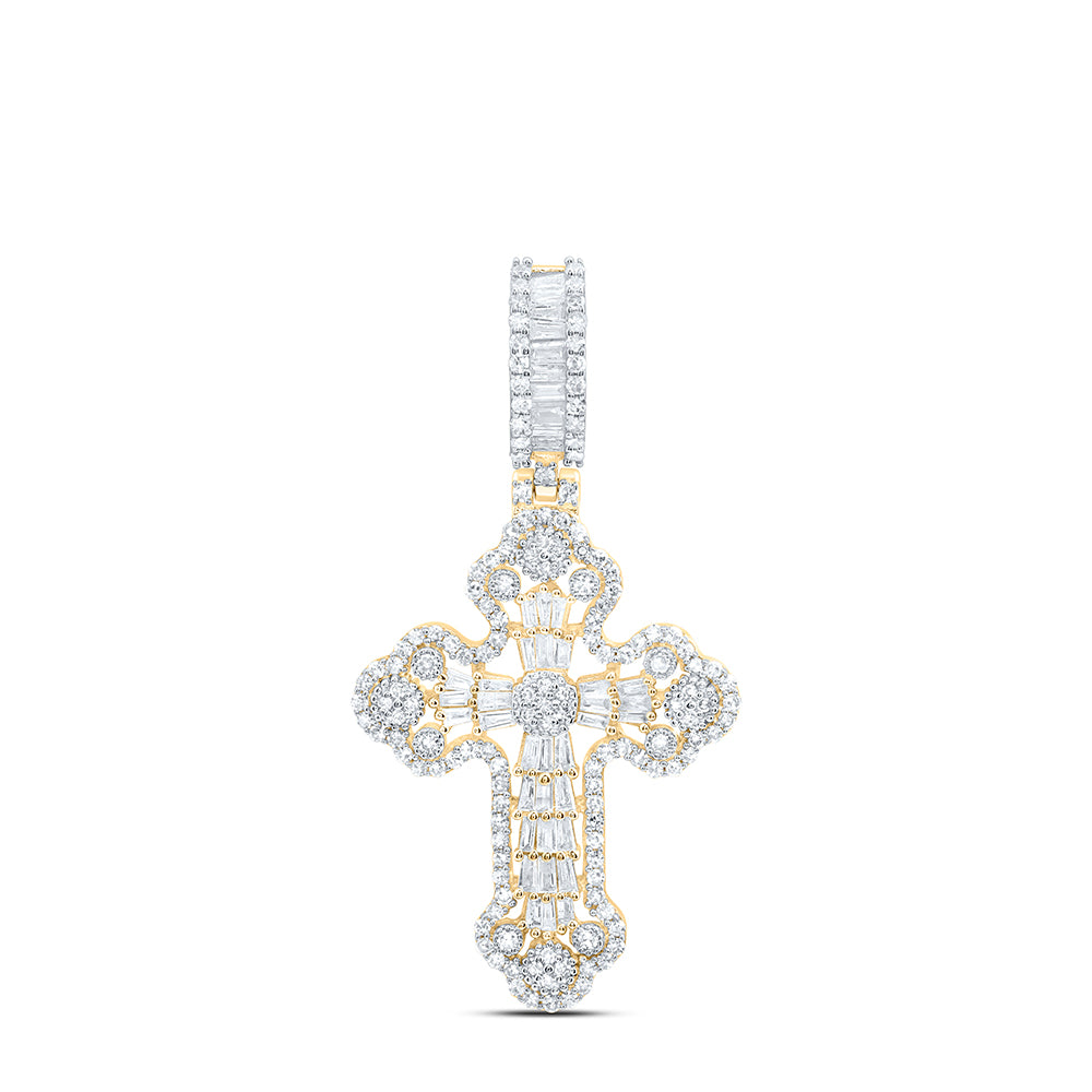 1.01 Ctw Natural Diamond Cross Religious Charm Pendant in 10k Yellow Gold